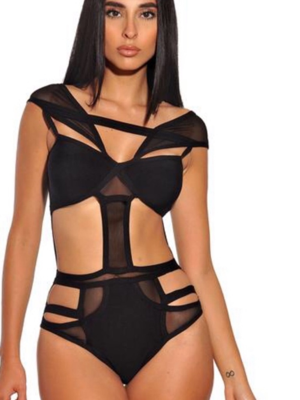 Miss Circle Korbin Sheer Cut Out Bodysuit NWT Sz‎ S Sexy Party Date Club Bodycon